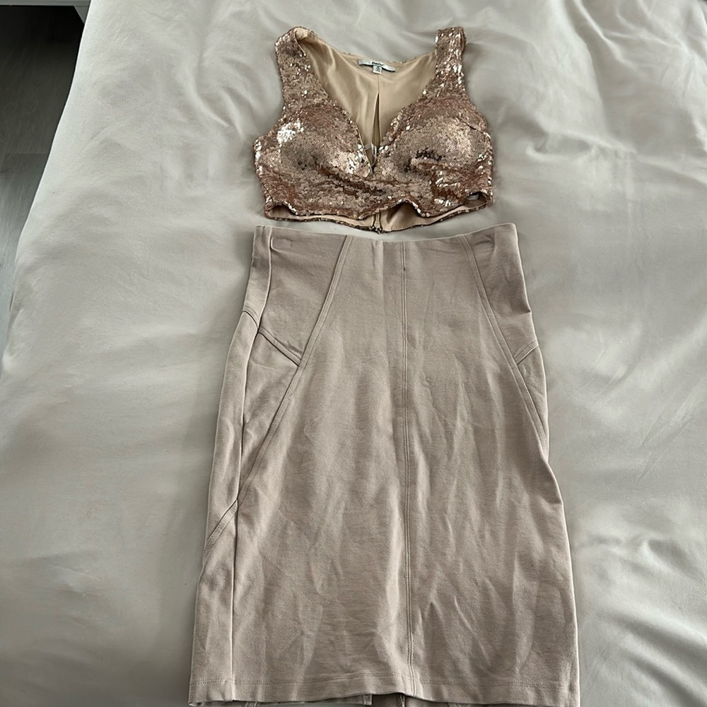 Sequin crop top with pencil skirt
